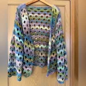 Vintage Handknit Handcrafted Open Front Cardigan Bohemian Eclectic Grandma